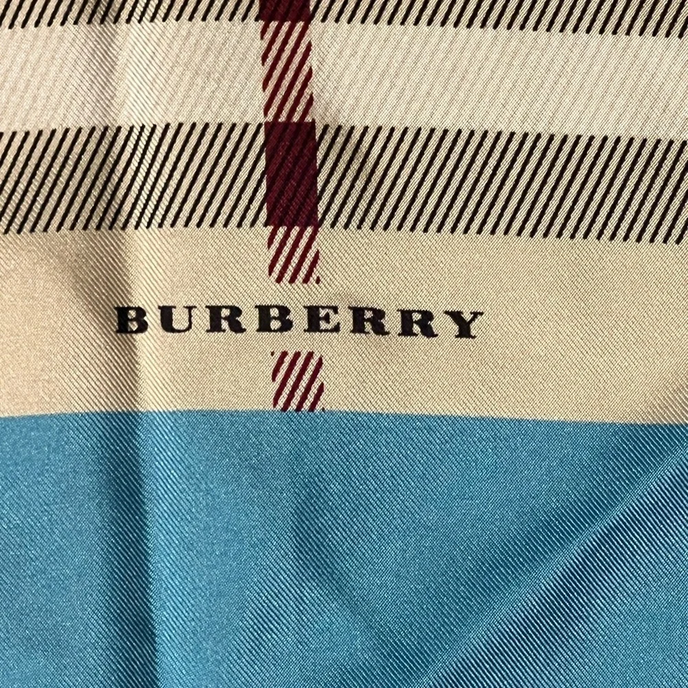 Burberry Teal and Beige Checkered Silk Scarf